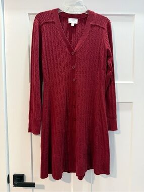 Market & Spruce Cable-Knit Button-Front Dress in Burgundy